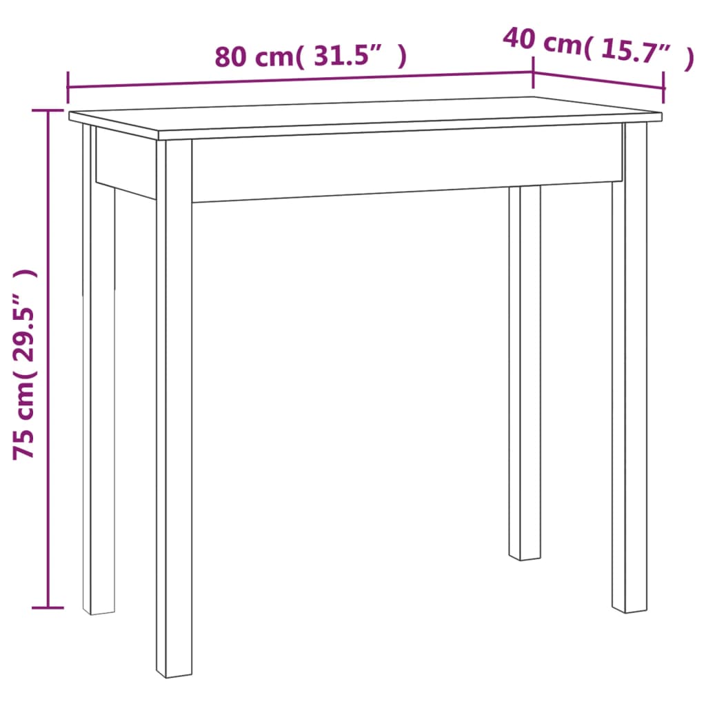 vidaXL Masă consolă, alb, 80x40x75 cm, lemn masiv de pin