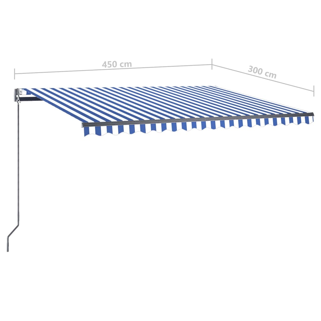 vidaXL Copertină automată cu senzor vânt&LED, albastru&alb, 450x300 cm