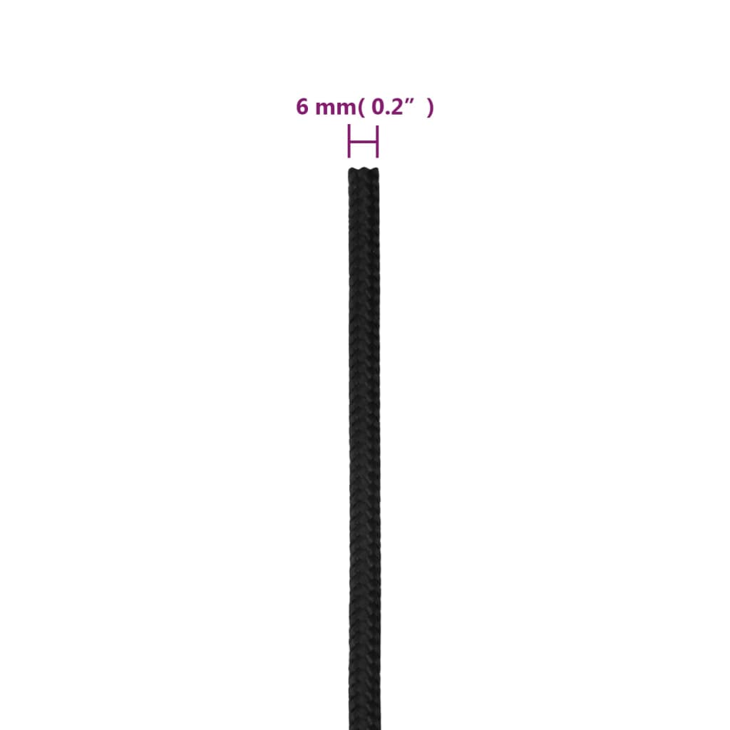 vidaXL Frânghie de barcă, negru complet, 6 mm, 50 m, polipropilenă