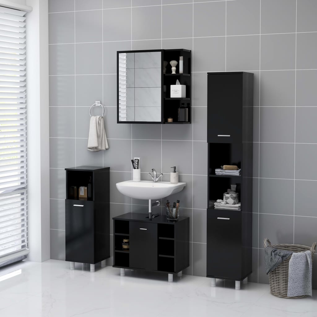 vidaXL Dulap de baie cu oglindă, negru, 62,5x20,5x64cm, lemn prelucrat