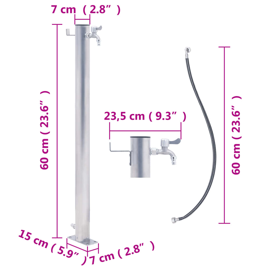 vidaXL Coloană de apă de grădină, 60 cm, oțel inoxidabil, rotund