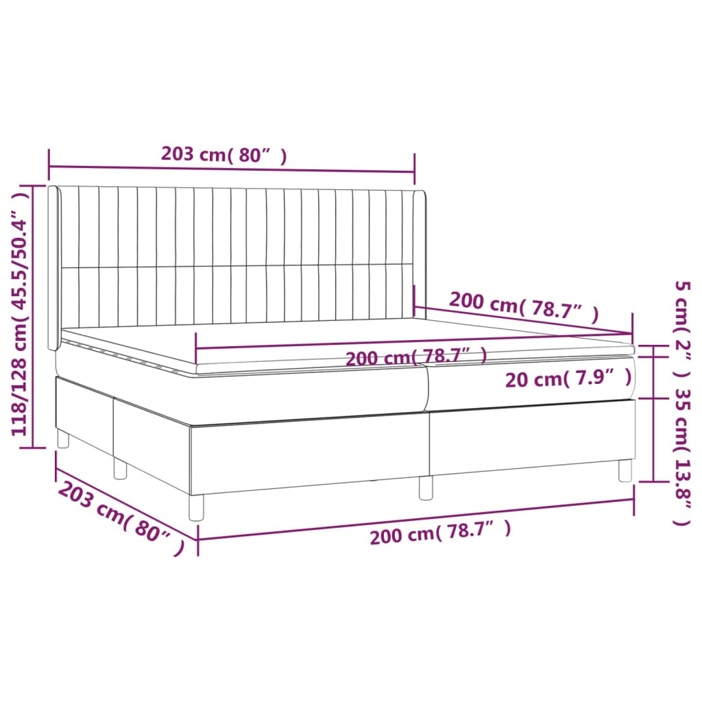 vidaXL Pat box spring cu saltea, gri închis, 200x200 cm, textil