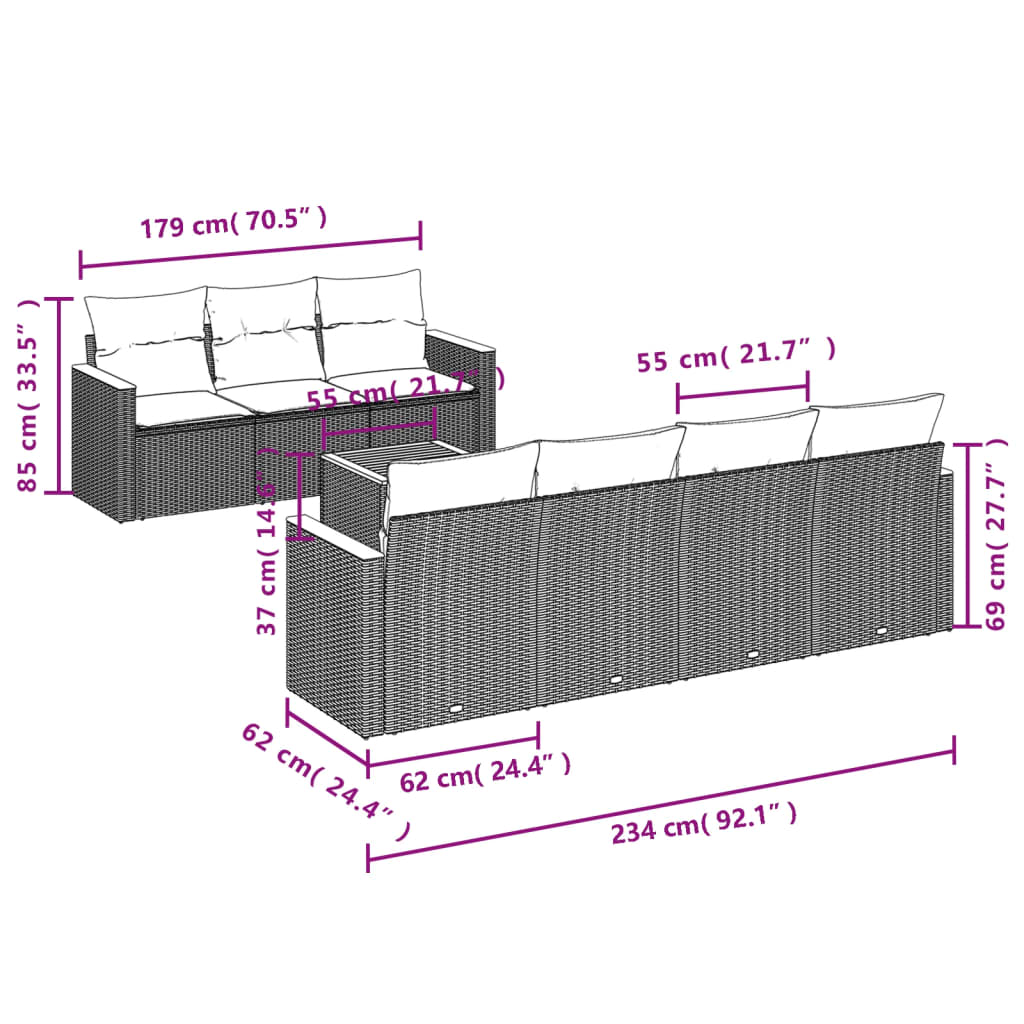 vidaXL Set mobilier de grădină cu perne, 8 piese, negru, poliratan