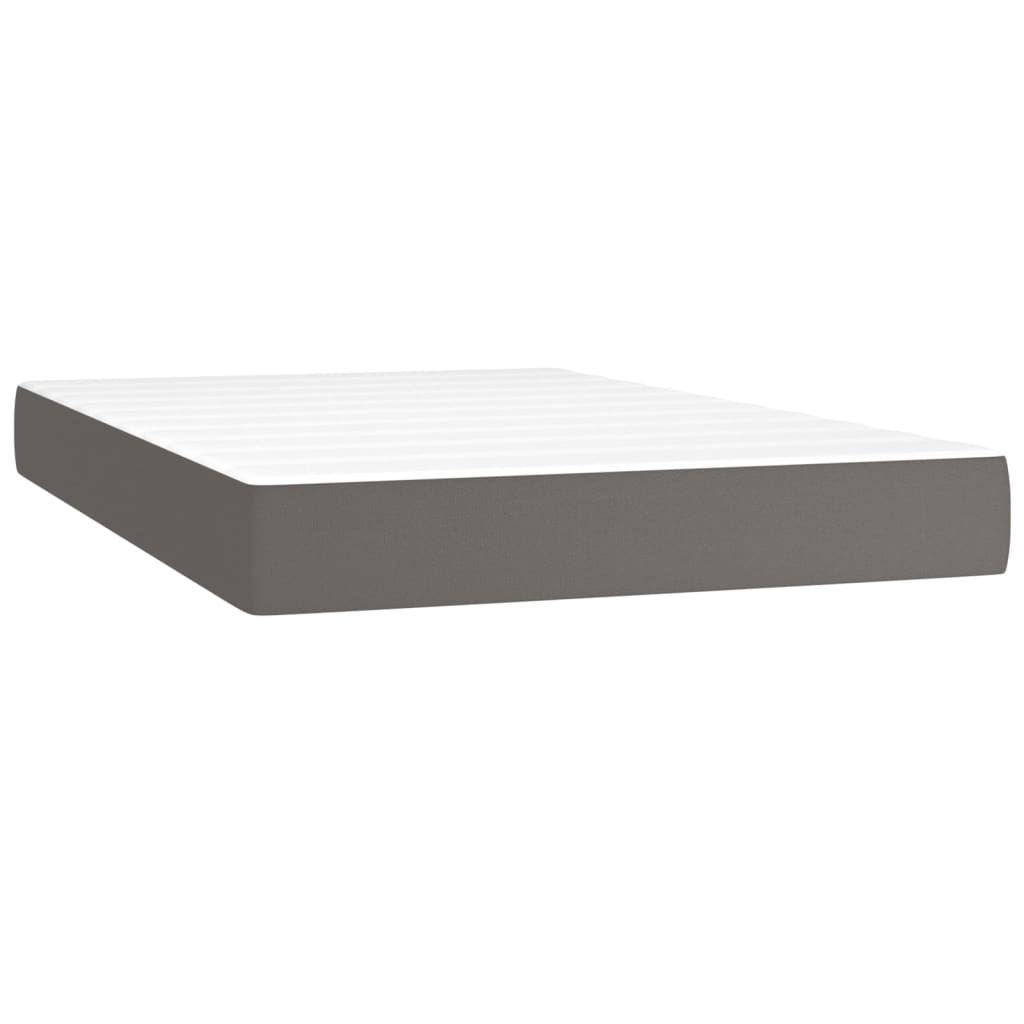 vidaXL Pat box spring cu saltea, gri, 120x200 cm, piele ecologică