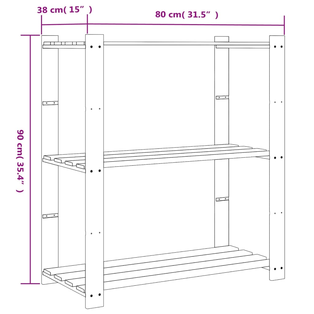 vidaXL Suport de depozitare 3 niveluri gri 80x38x90 cm lemn masiv pin