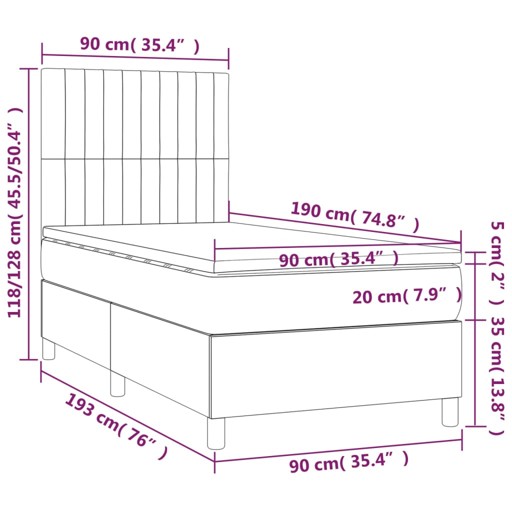 vidaXL Pat box spring cu saltea, crem, 90x190 cm, textil