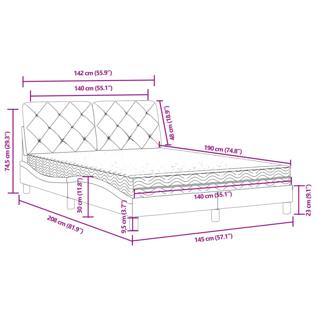 vidaXL Pat cu saltea, albastru, 140x190 cm, catifea