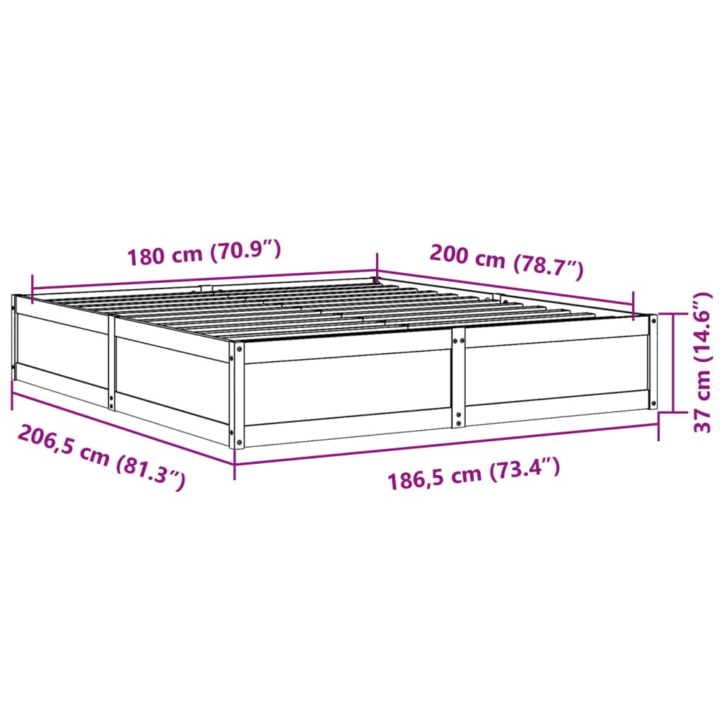 vidaXL Cadru de pat fără saltea, maro ceruit 180x200 cm lemn masiv pin