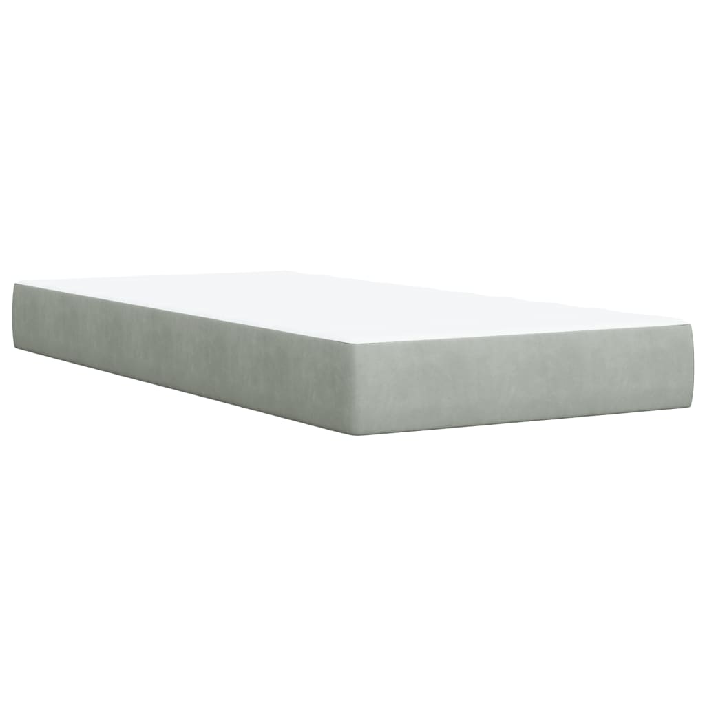 vidaXL Pat box spring cu saltea, gri deschis, 90x200 cm, catifea