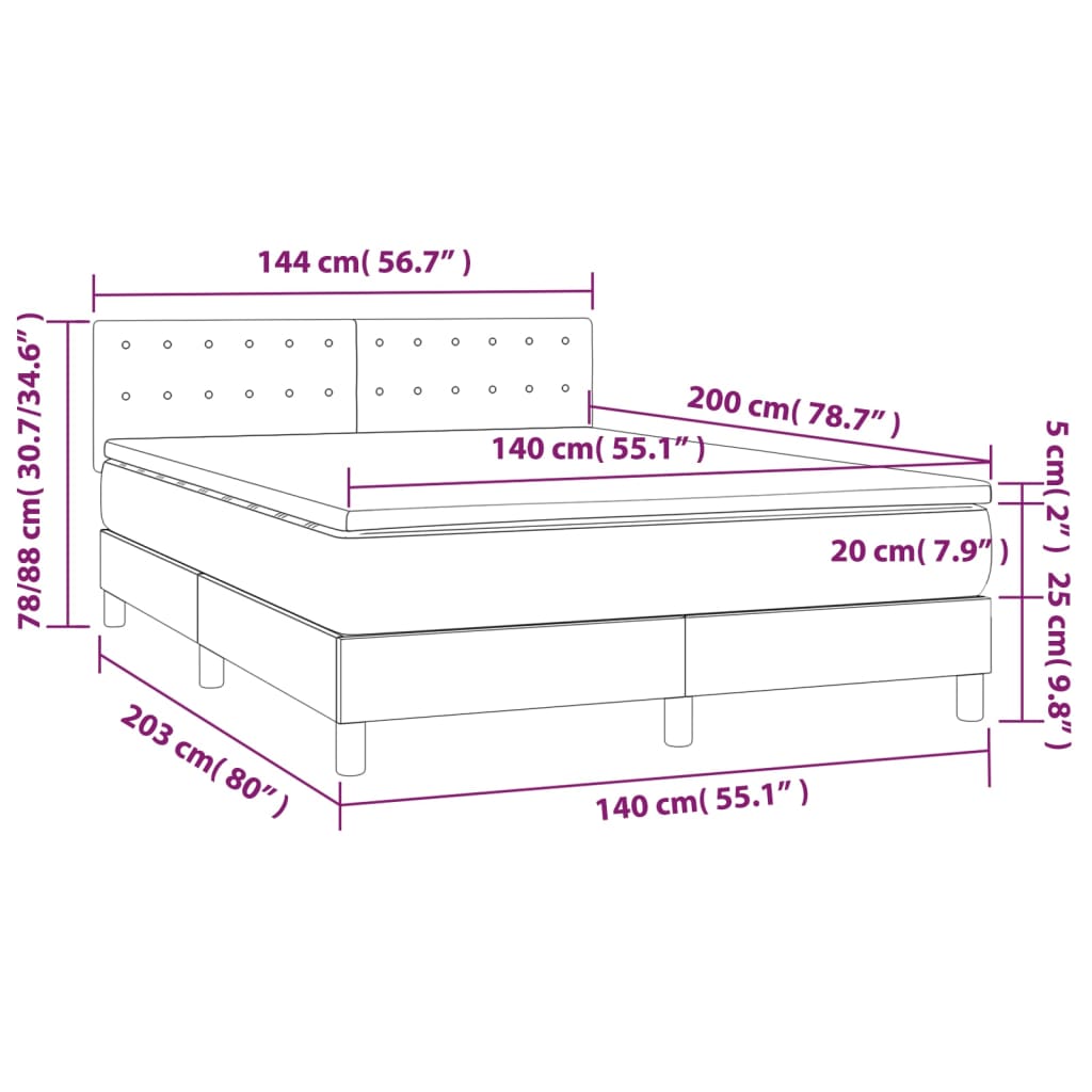 vidaXL Pat box spring cu saltea, negru, 140x200 cm, piele ecologică