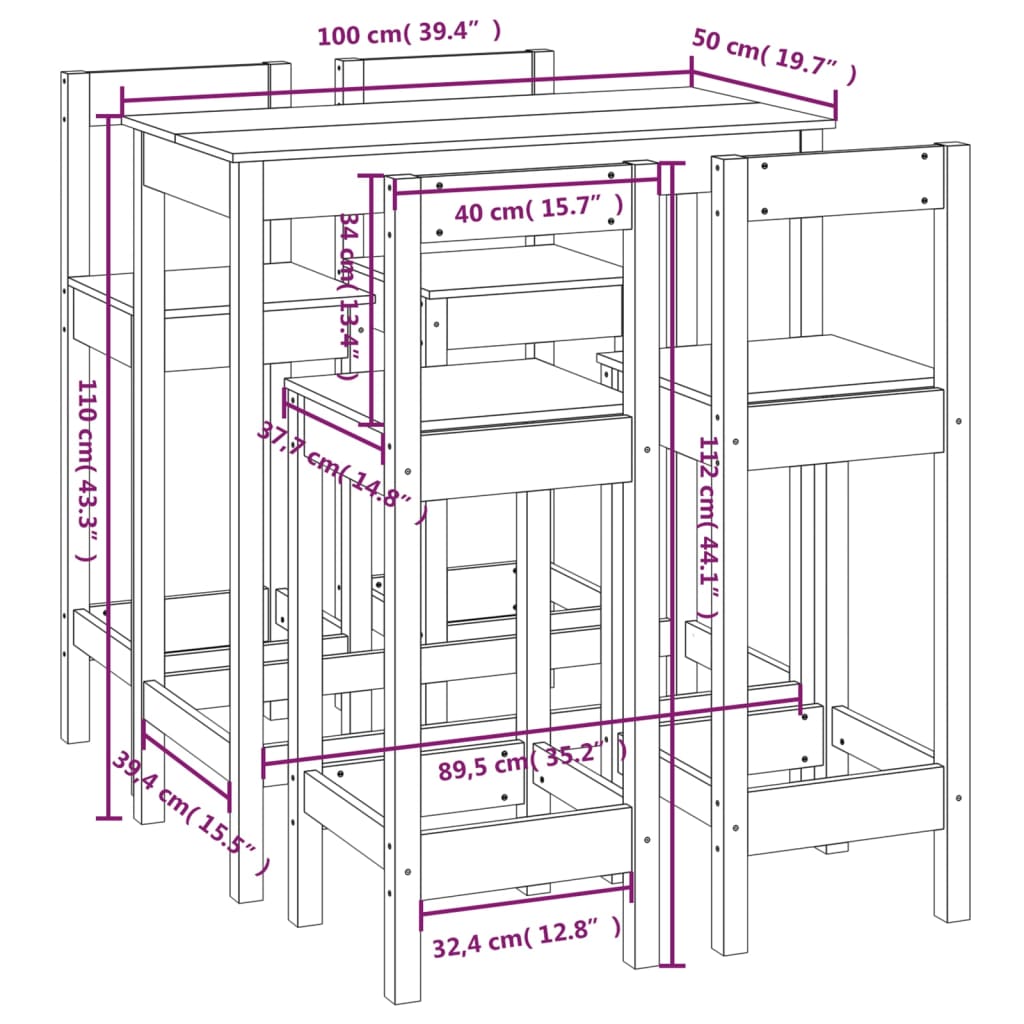 vidaXL Set mobilier de bar, 5 piese, maro miere, lemn masiv de pin