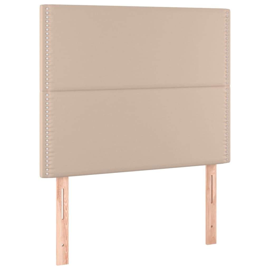 vidaXL Pat box spring cu saltea, cappuccino, 80x200 cm piele ecologică