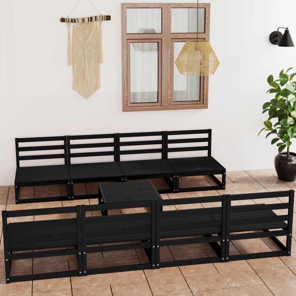 vidaXL Set mobilier de grădină, 9 piese, negru, lemn masiv de pin