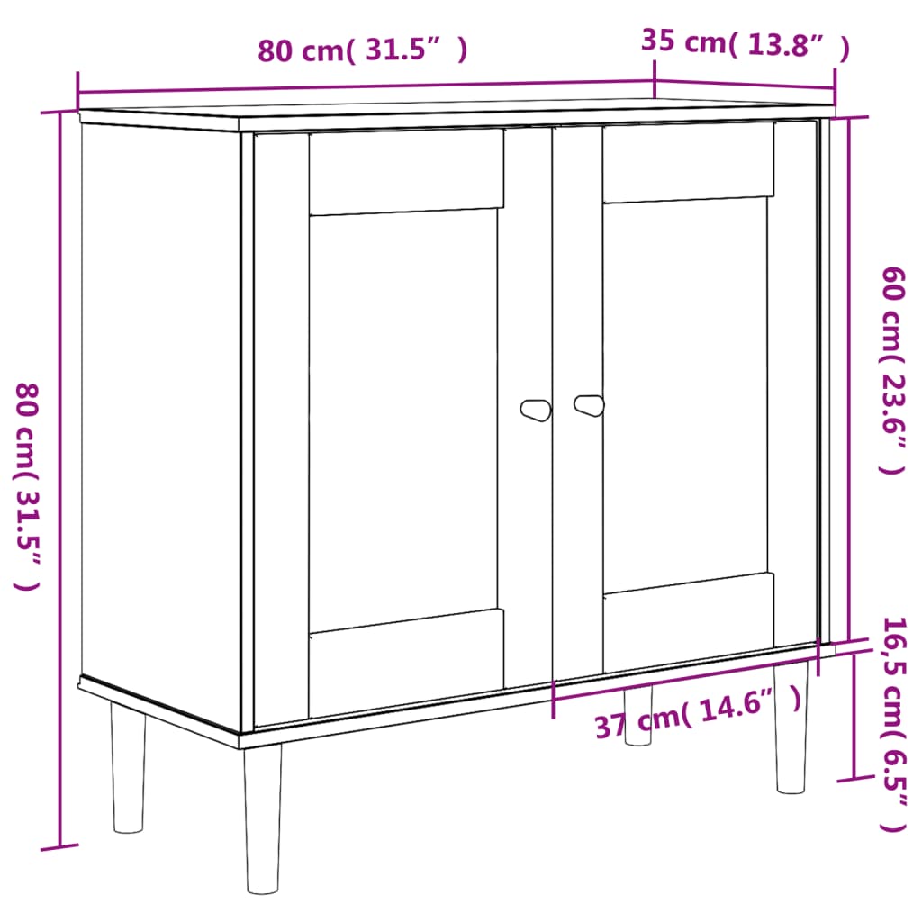 vidaXL Servantă SENJA, aspect ratan maro, 80x35x80 cm, lemn masiv pin