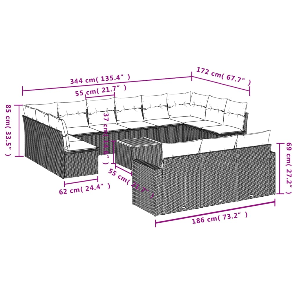 vidaXL Set mobilier de grădină cu perne, 14 piese, negru, poliratan