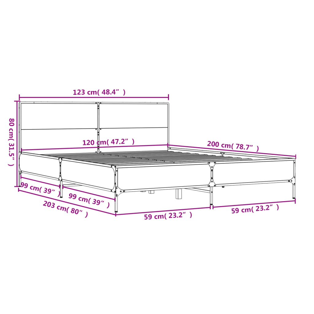 vidaXL Cadru de pat, stejar maro, 120x200 cm, lemn prelucrat și metal