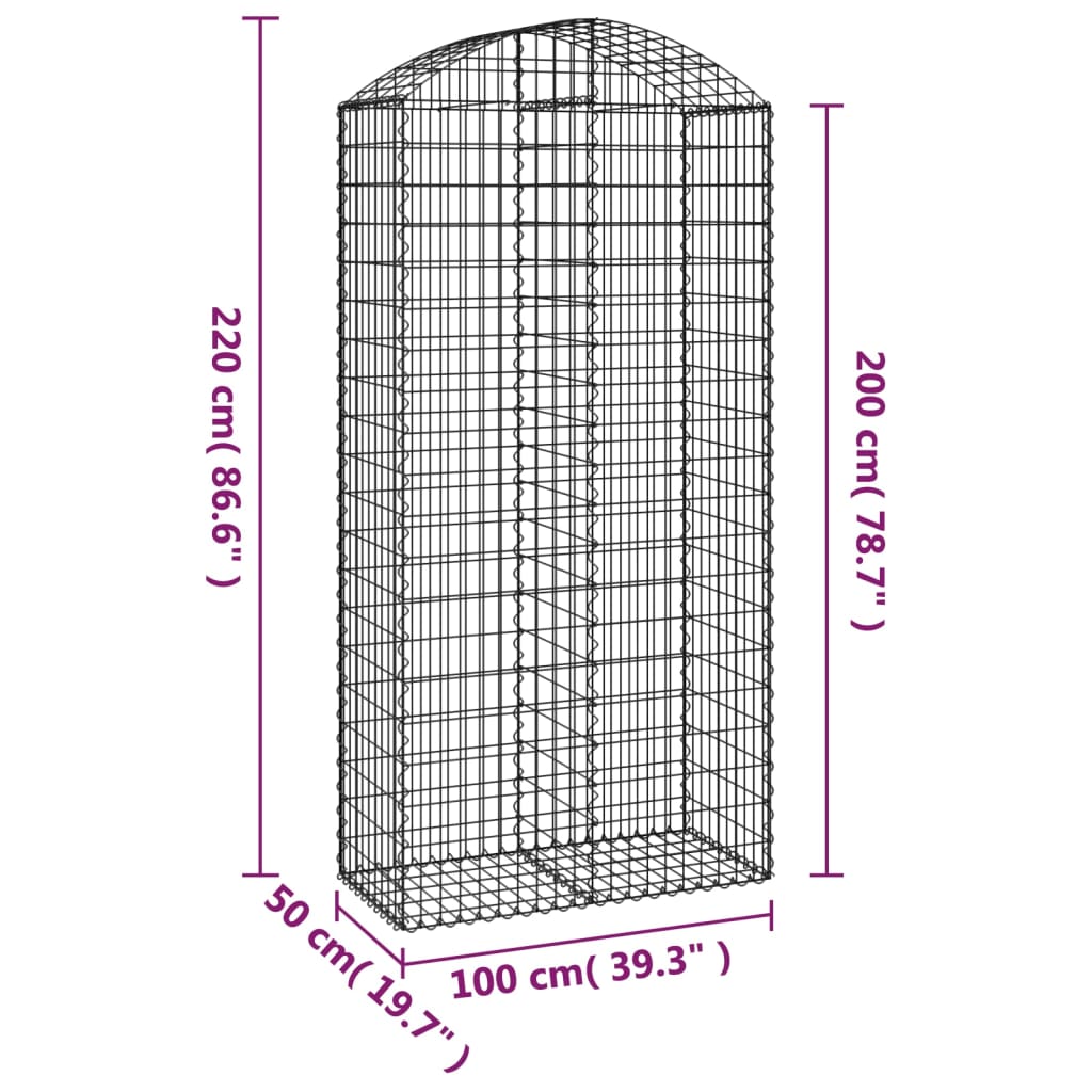 vidaXL Coș gabion arcuit, 100x50x200/220 cm, fier galvanizat