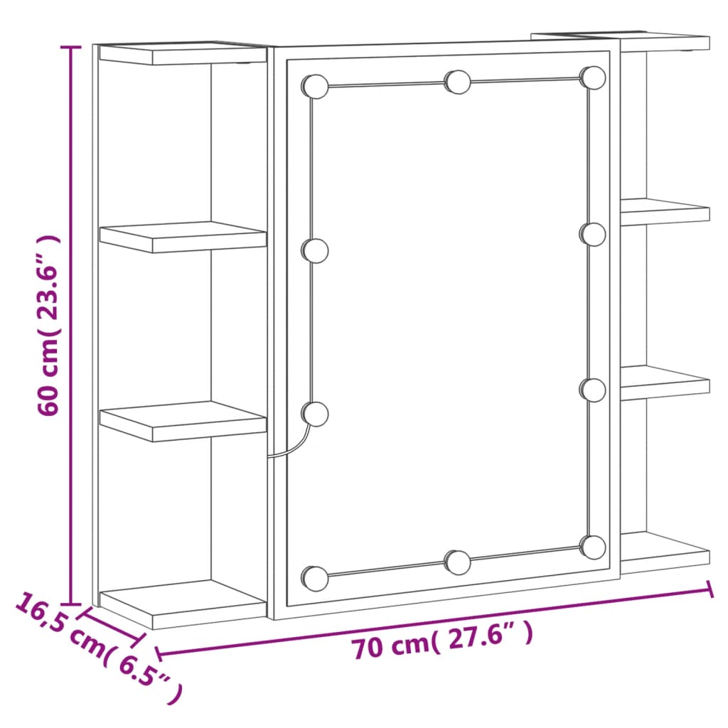 vidaXL Dulap cu oglindă și LED, stejar sonoma, 70x16,5x60 cm