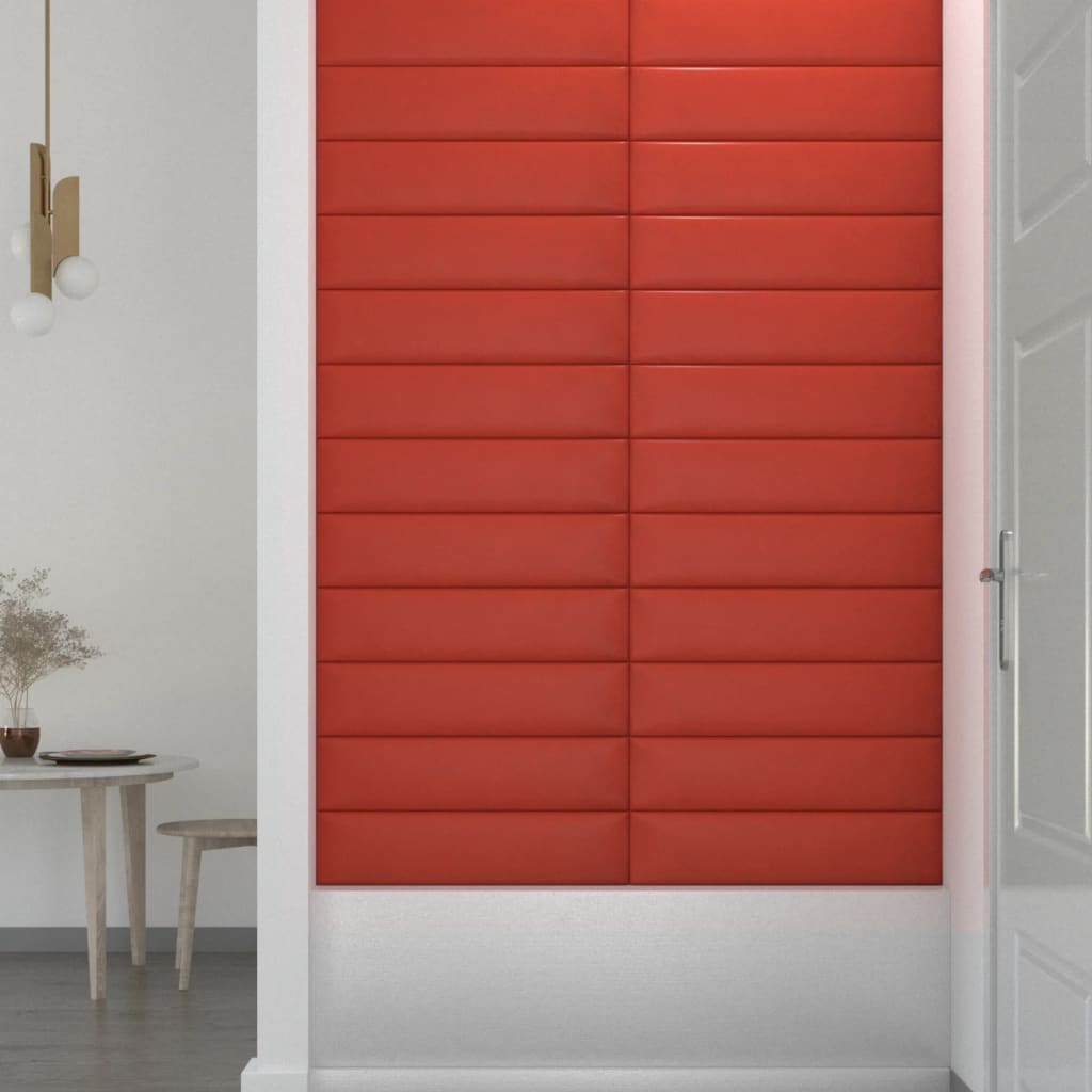 vidaXL Panouri perete 12 buc. roșu, 60x15 cm, piele ecologică, 1,08 m²