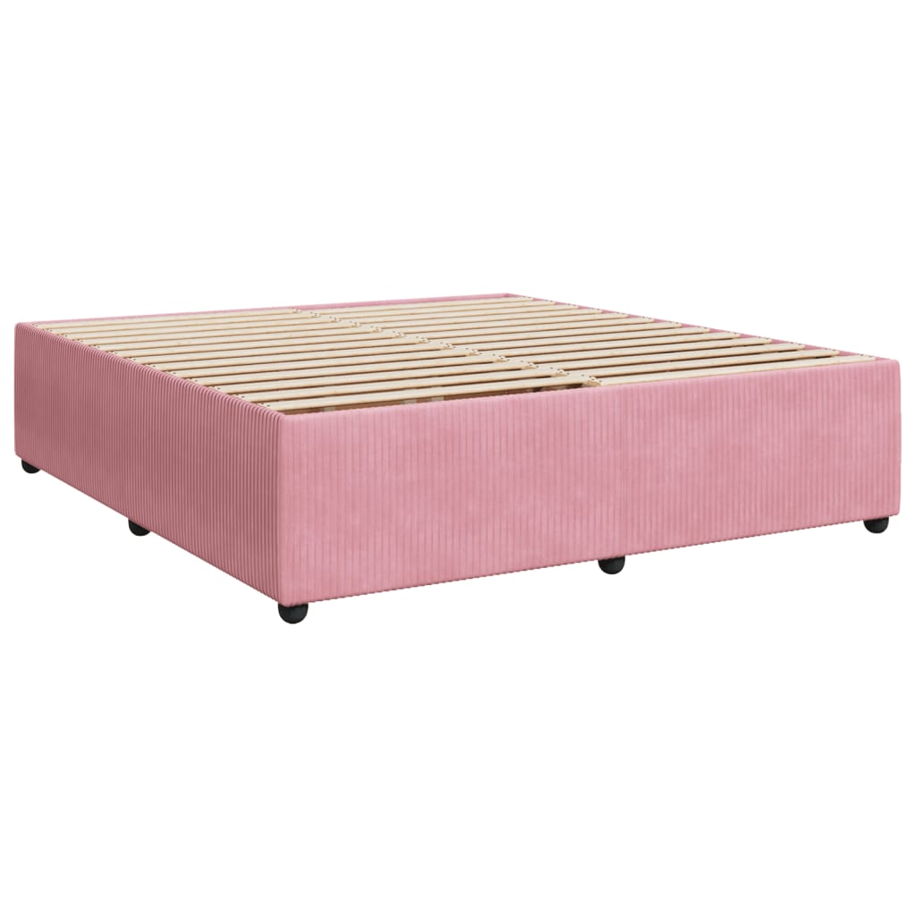 vidaXL Pat box spring cu saltea, roz, 200x200 cm, catifea