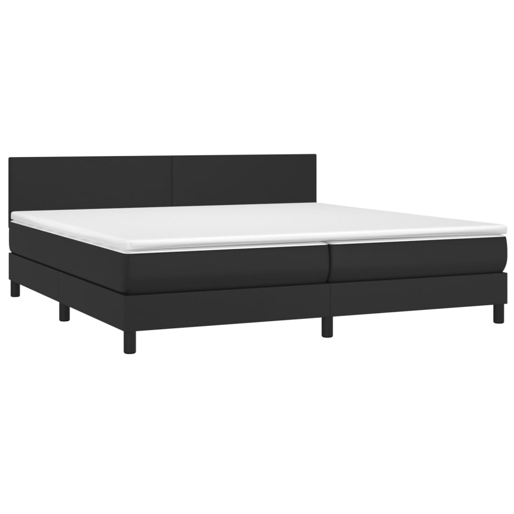 vidaXL Pat box spring cu saltea, negru, 200x200 cm, piele ecologică