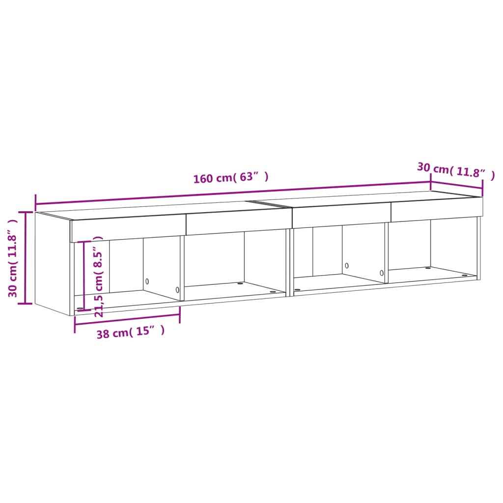 vidaXL Comode TV cu lumini LED, 2 buc., stejar maro, 80x30x30 cm