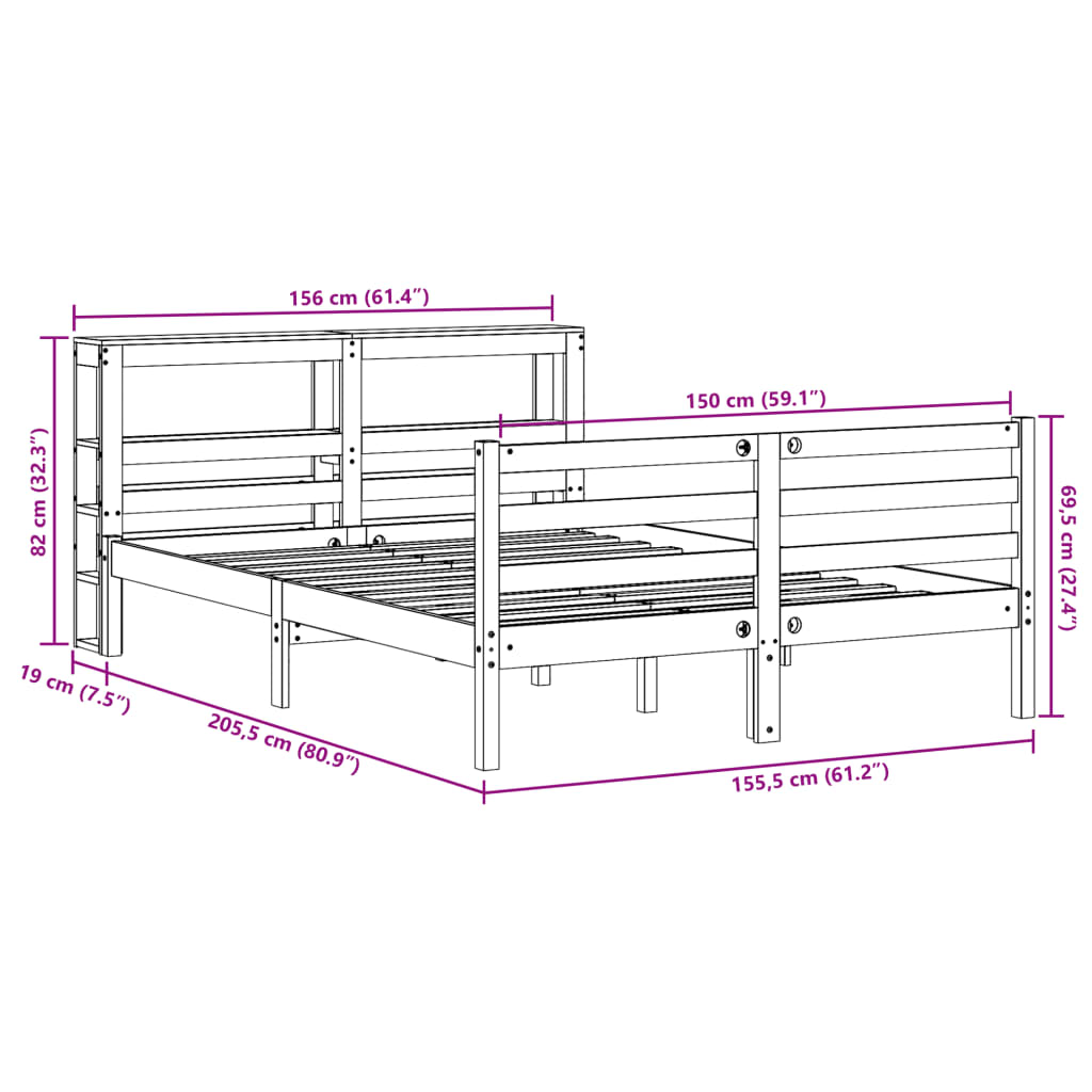 vidaXL Cadru de pat fără saltea, maro ceruit 150x200 cm lemn masiv pin