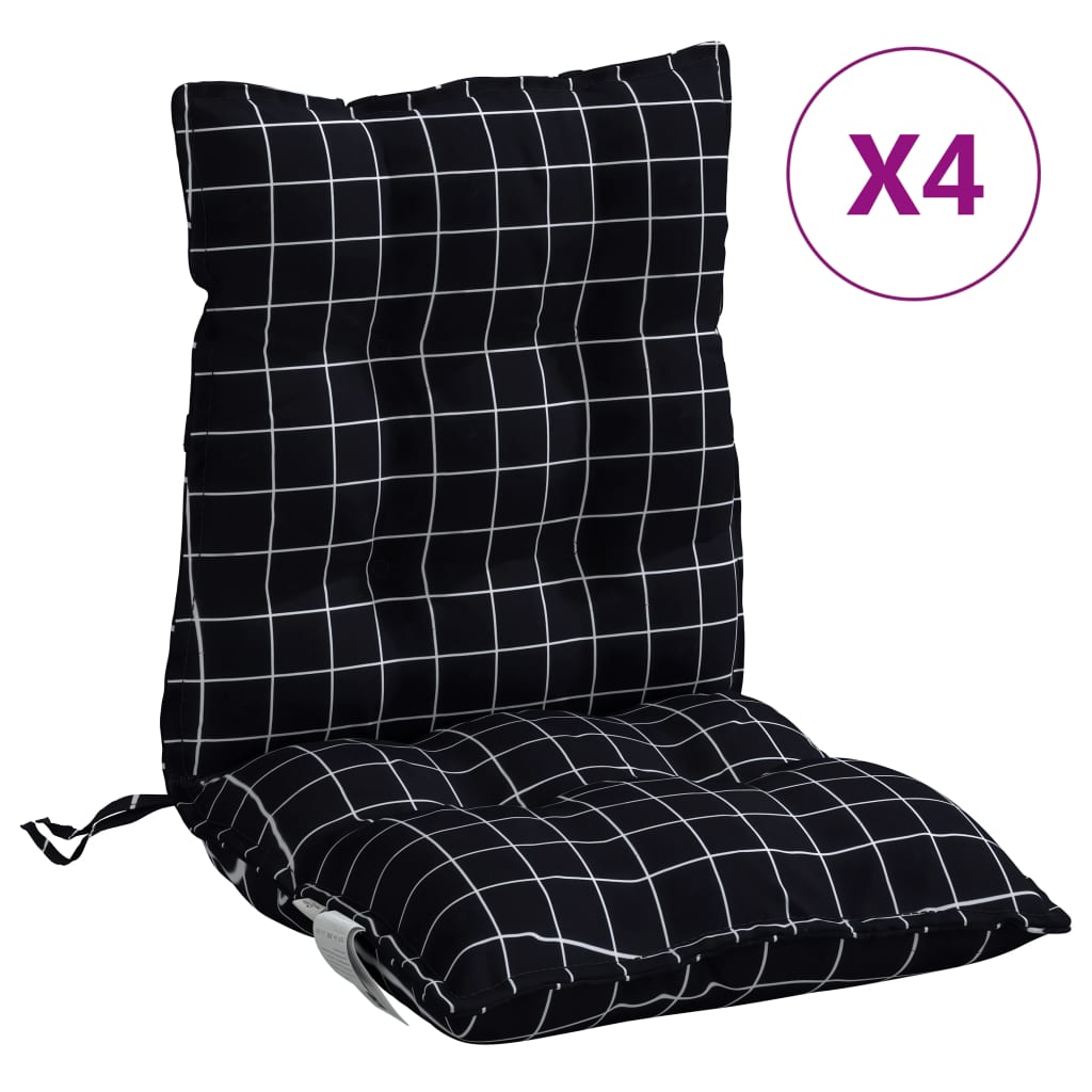 vidaXL Perne scaun cu spătar mic, 4 buc., negru carouri, textil oxford