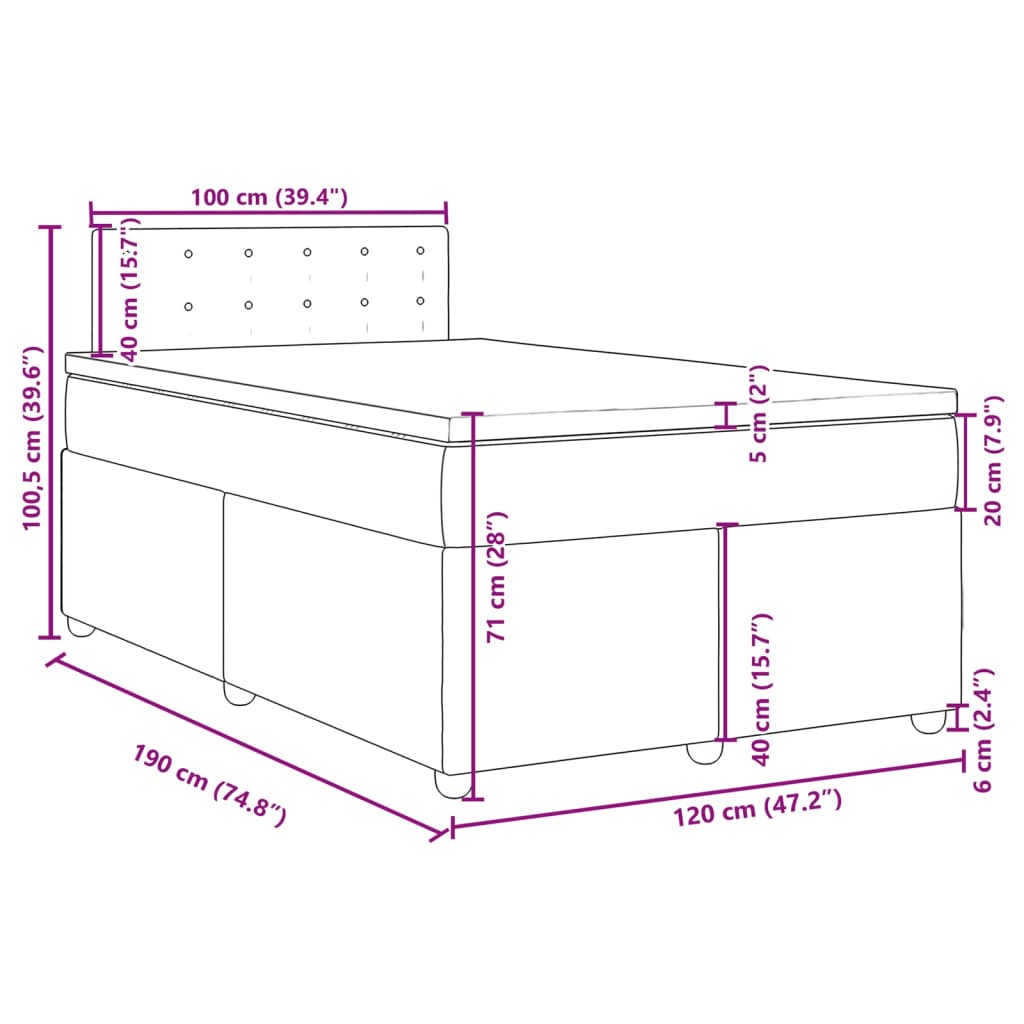 vidaXL Pat box spring cu saltea, gri deschis, 120x190 cm, textil