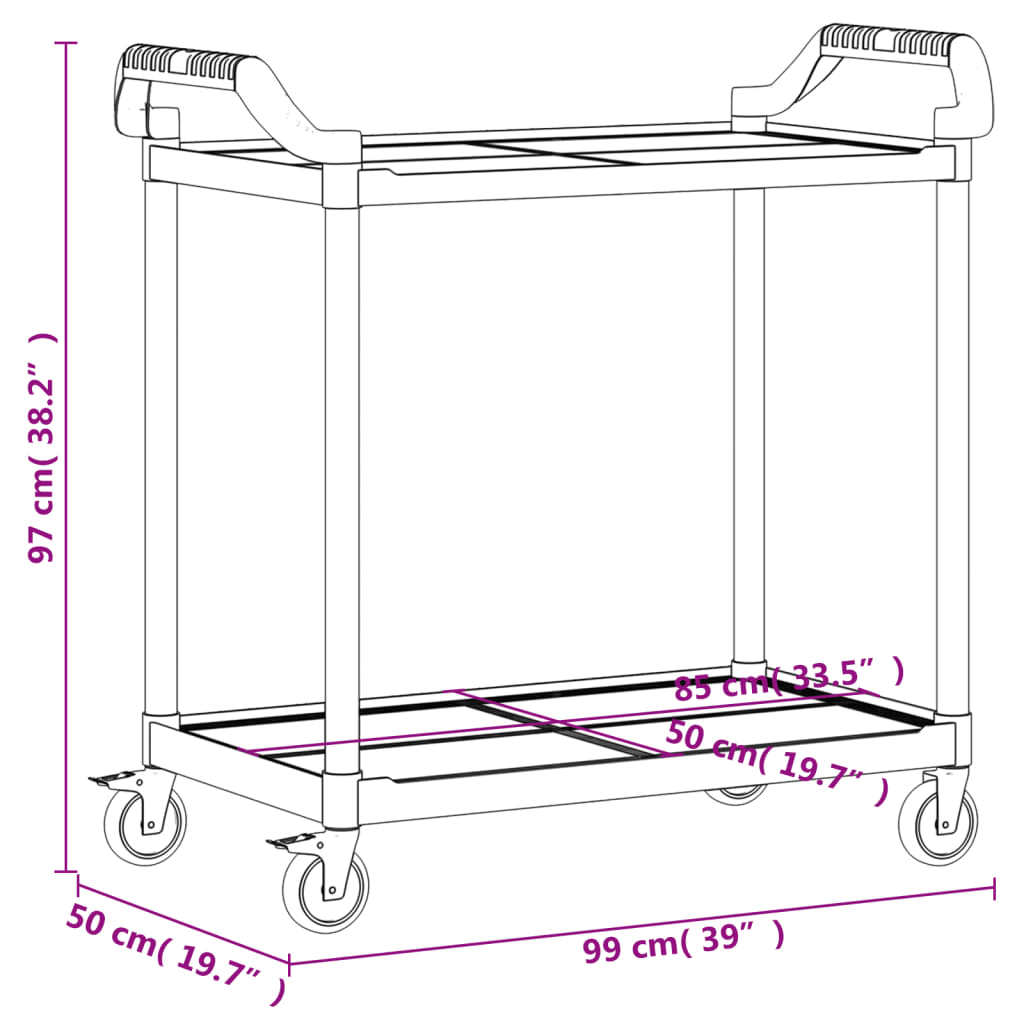 vidaXL Cărucior cu 2 niveluri, negru, 99x50x97 cm, aluminiu