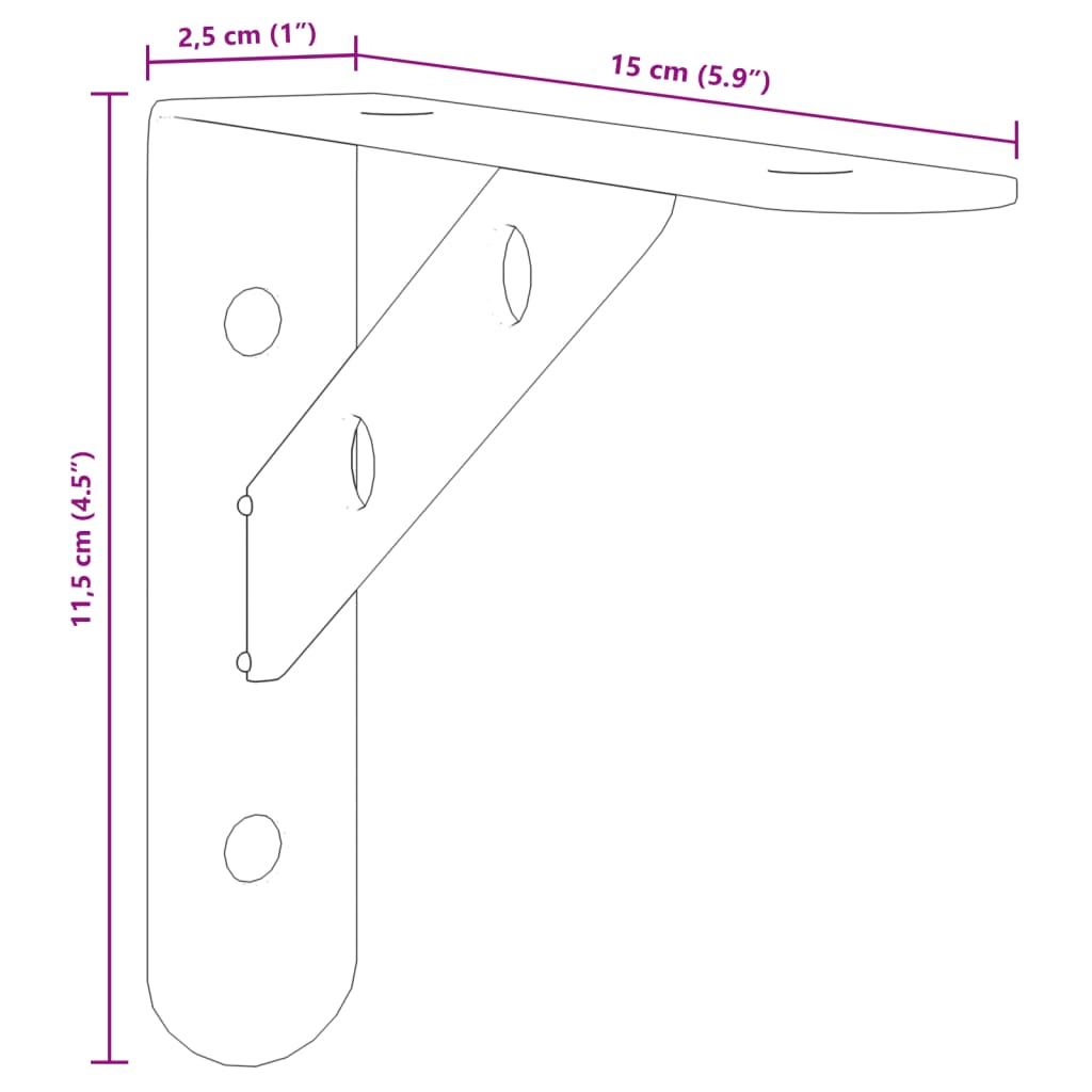 vidaXL Suporturi rafturi, 4 buc., 15x2,5x11,5 cm argintiu oțel inox.