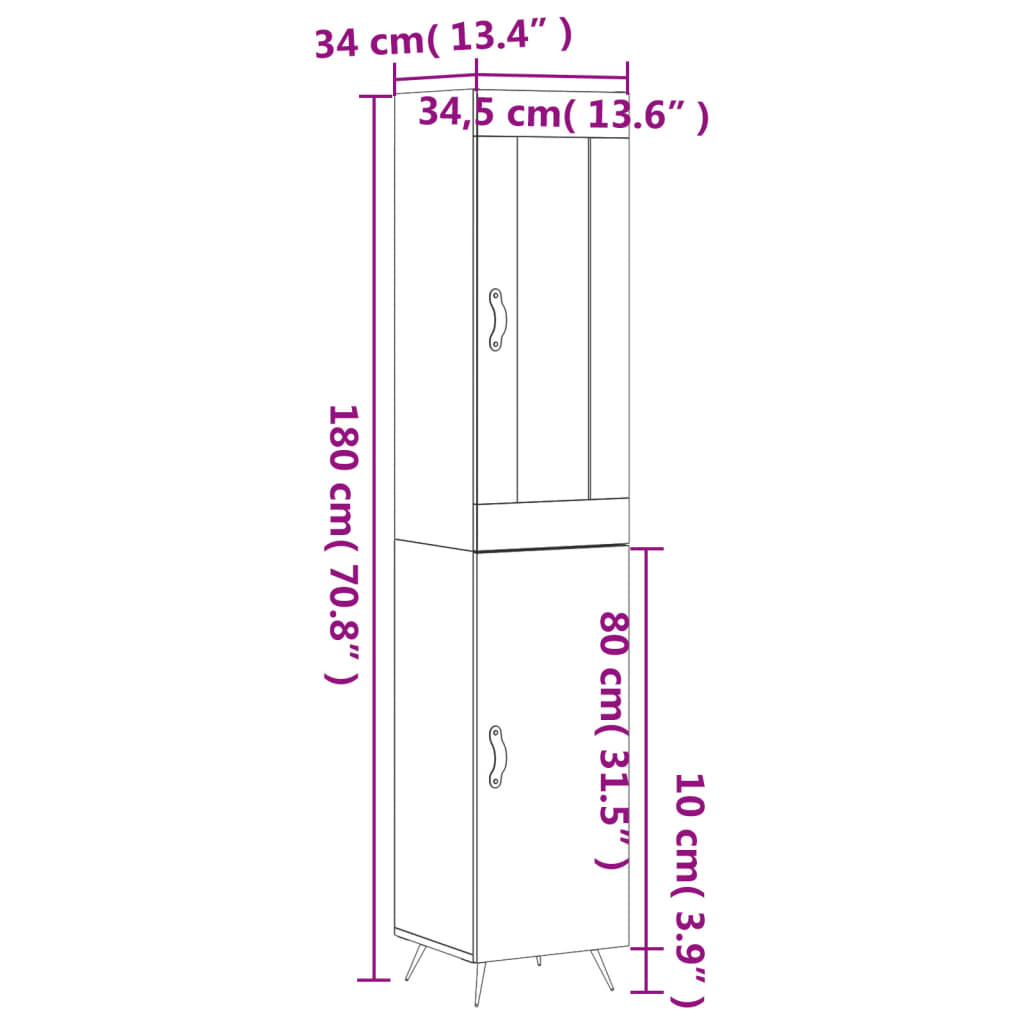 vidaXL Dulap înalt, negru, 34,5x34x180 cm, lemn prelucrat