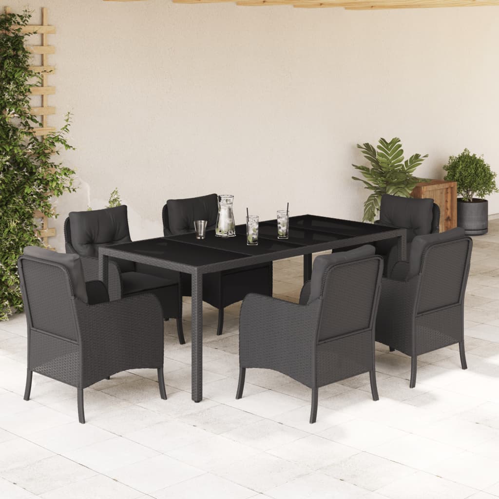 vidaXL Set mobilier de grădină cu perne, 7 piese, negru, poliratan