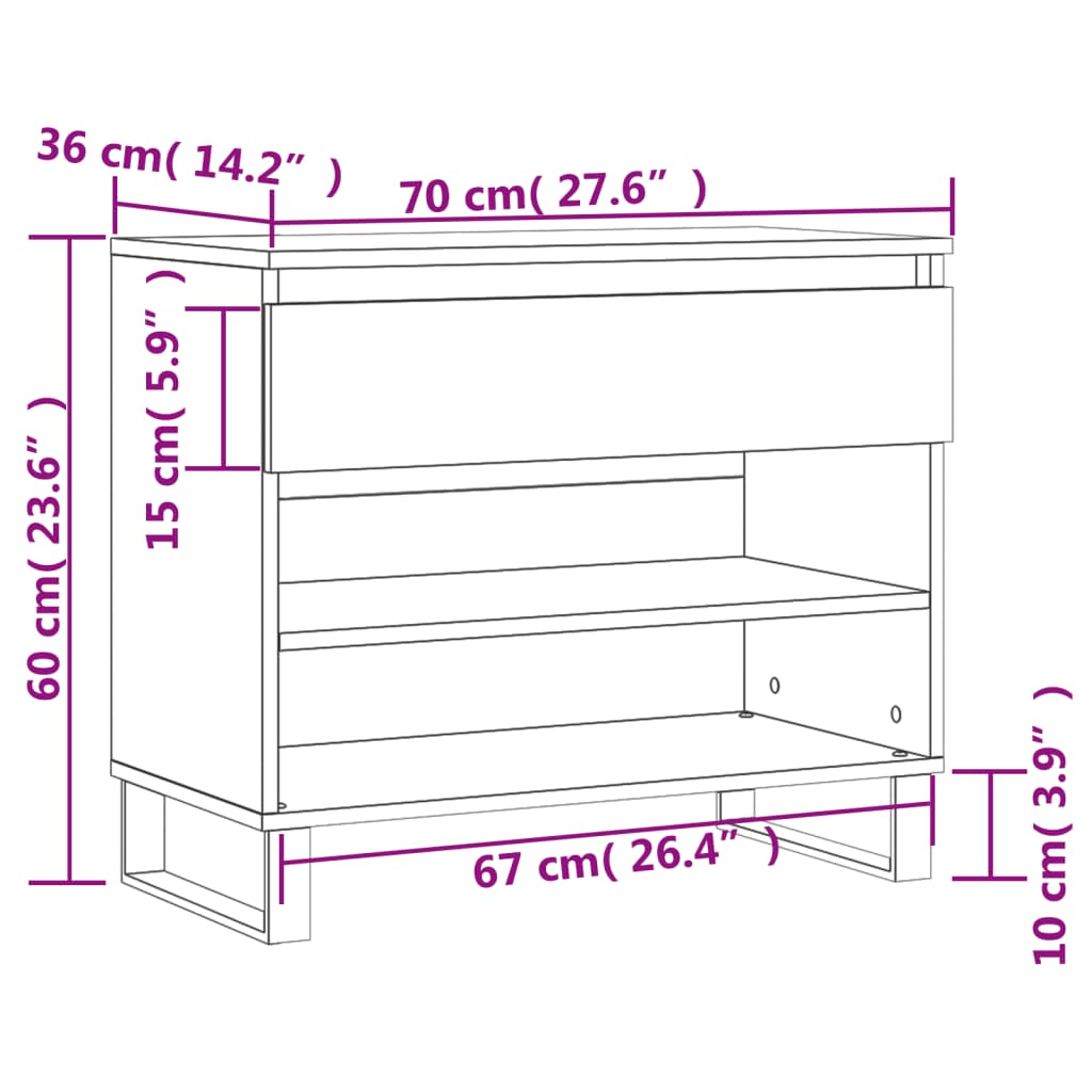 vidaXL Pantofar, alb extralucios, 70x36x60 cm, lemn prelucrat