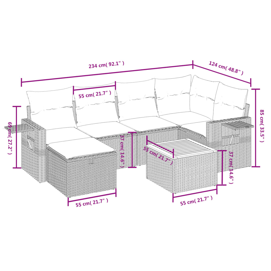 vidaXL Set canapele de grădină, 7 piese, cu perne, bej, poliratan