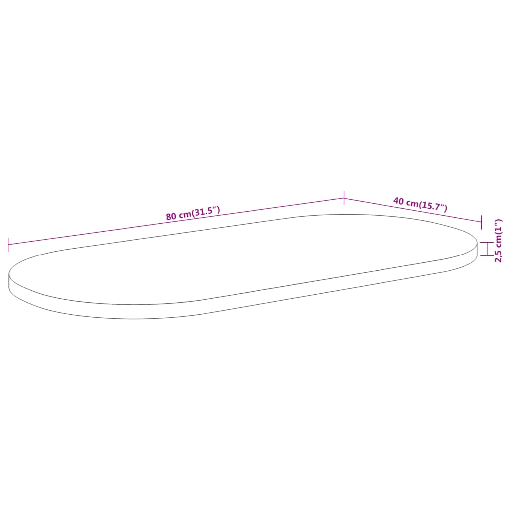 vidaXL Blat de masă oval, 80x40x2,5 cm, lemn masiv de acacia