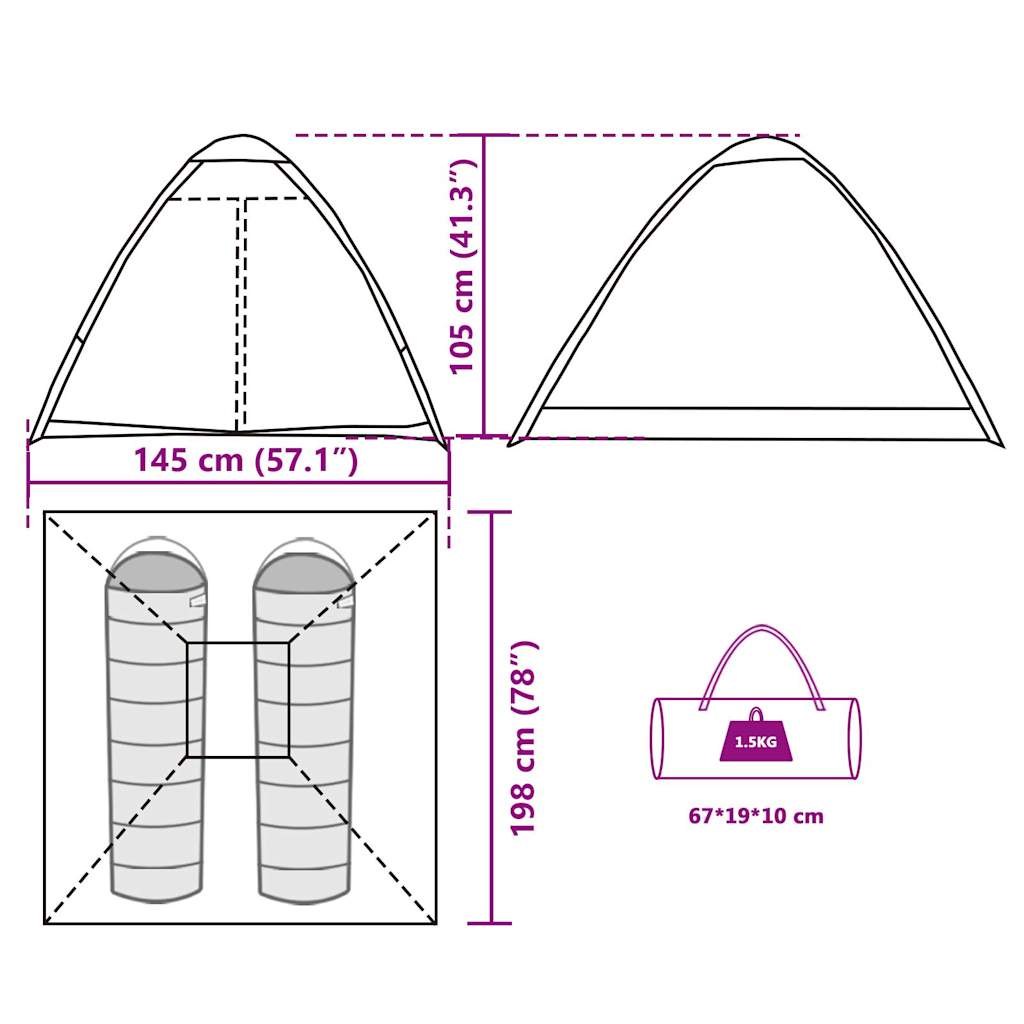 vidaXL Cort de camping cupolă pentru 2 persoane, camuflaj, impermeabil