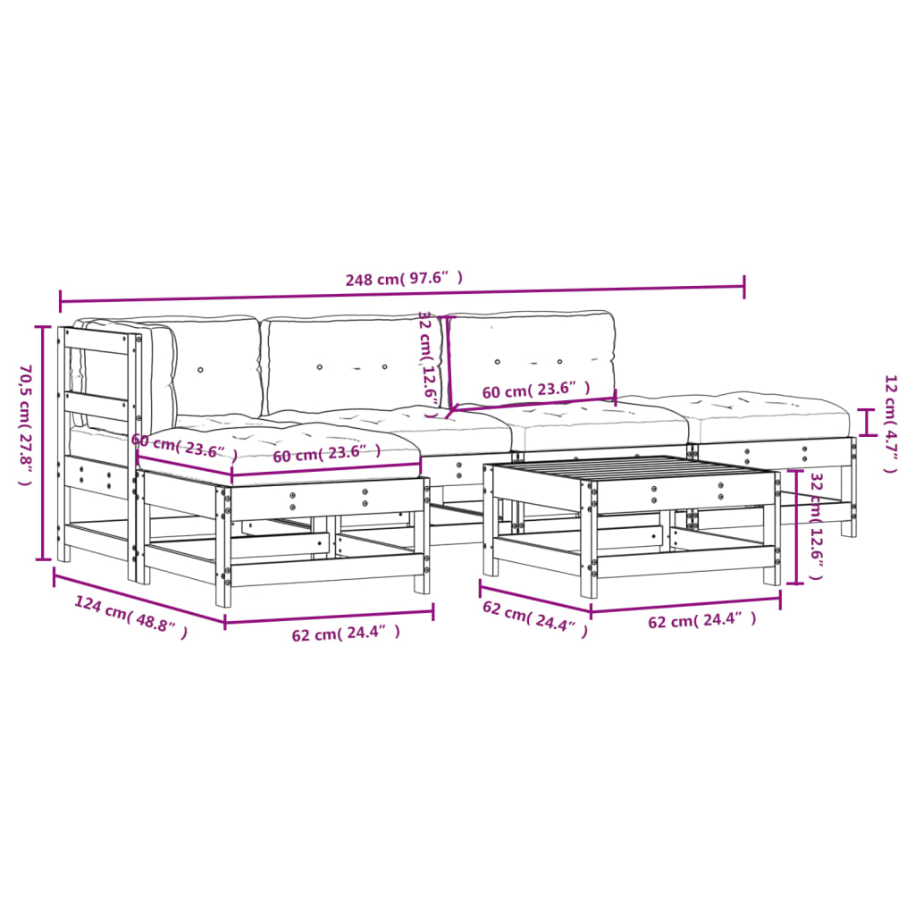 vidaXL Set mobilier relaxare grădină&perne 6 piese alb lemn masiv pin