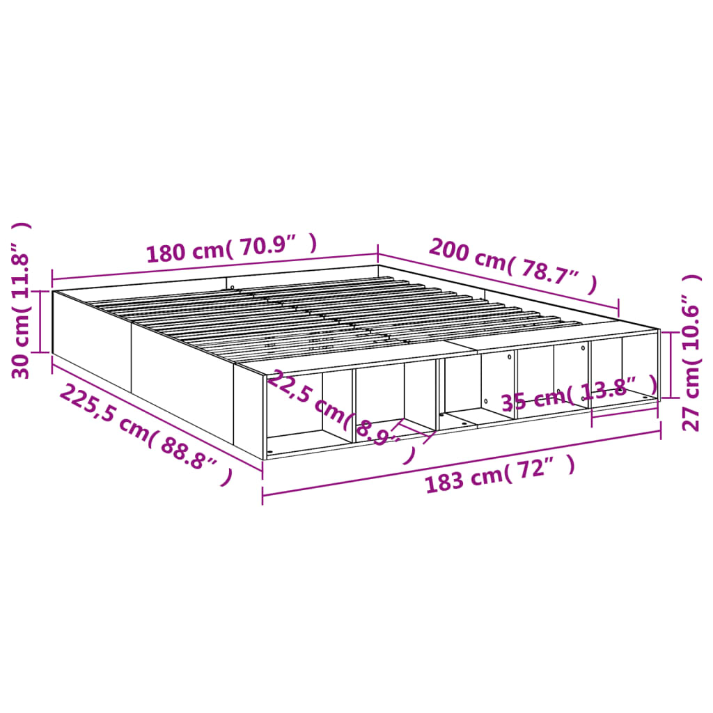 vidaXL Cadru de pat, gri beton, 180x200 cm, lemn prelucrat