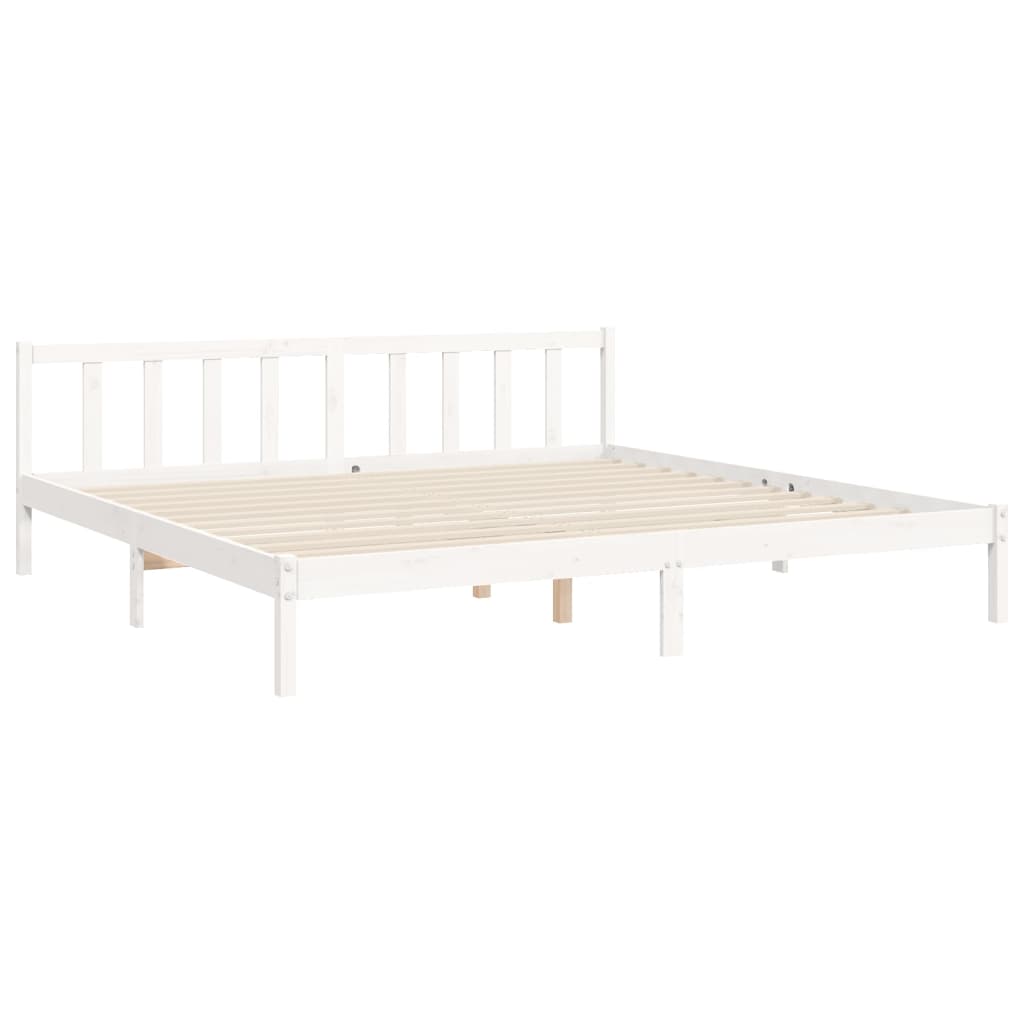vidaXL Cadru de pat cu tăblie Super King Size, alb, lemn masiv