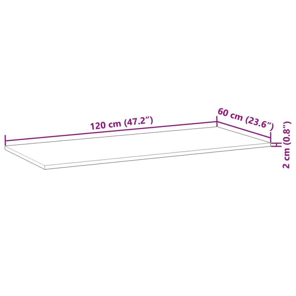 vidaXL Blat de baie netratat, 120x60x2 cm, lemn masiv de acacia