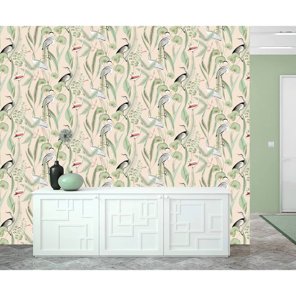 DUTCH WALLCOVERINGS Tapet Flamingo, crem și verde mentă