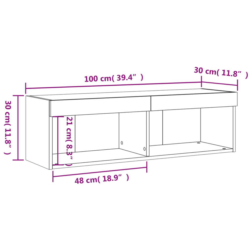 vidaXL Comodă TV cu lumini LED, stejar fumuriu, 100x30x30 cm