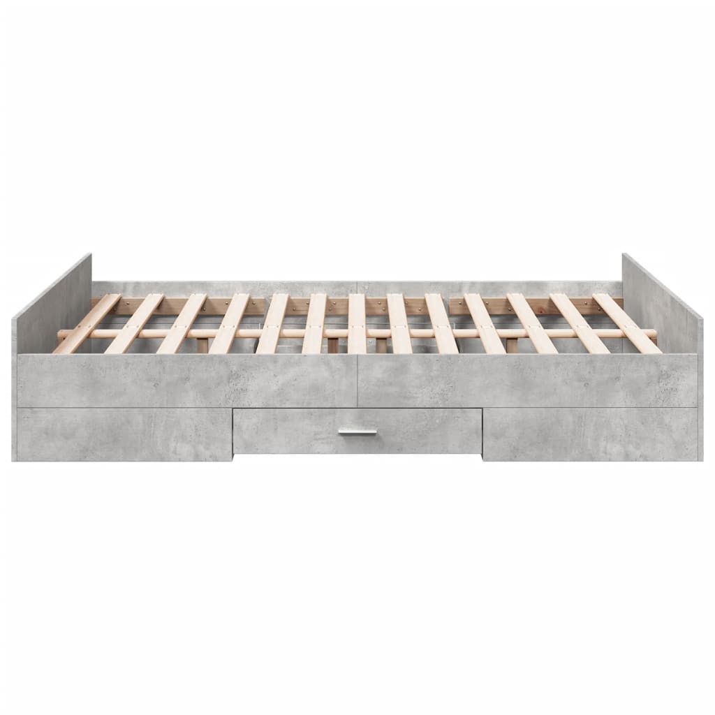 vidaXL Cadru de pat cu sertare, gri beton, 140x190 cm, lemn prelucrat
