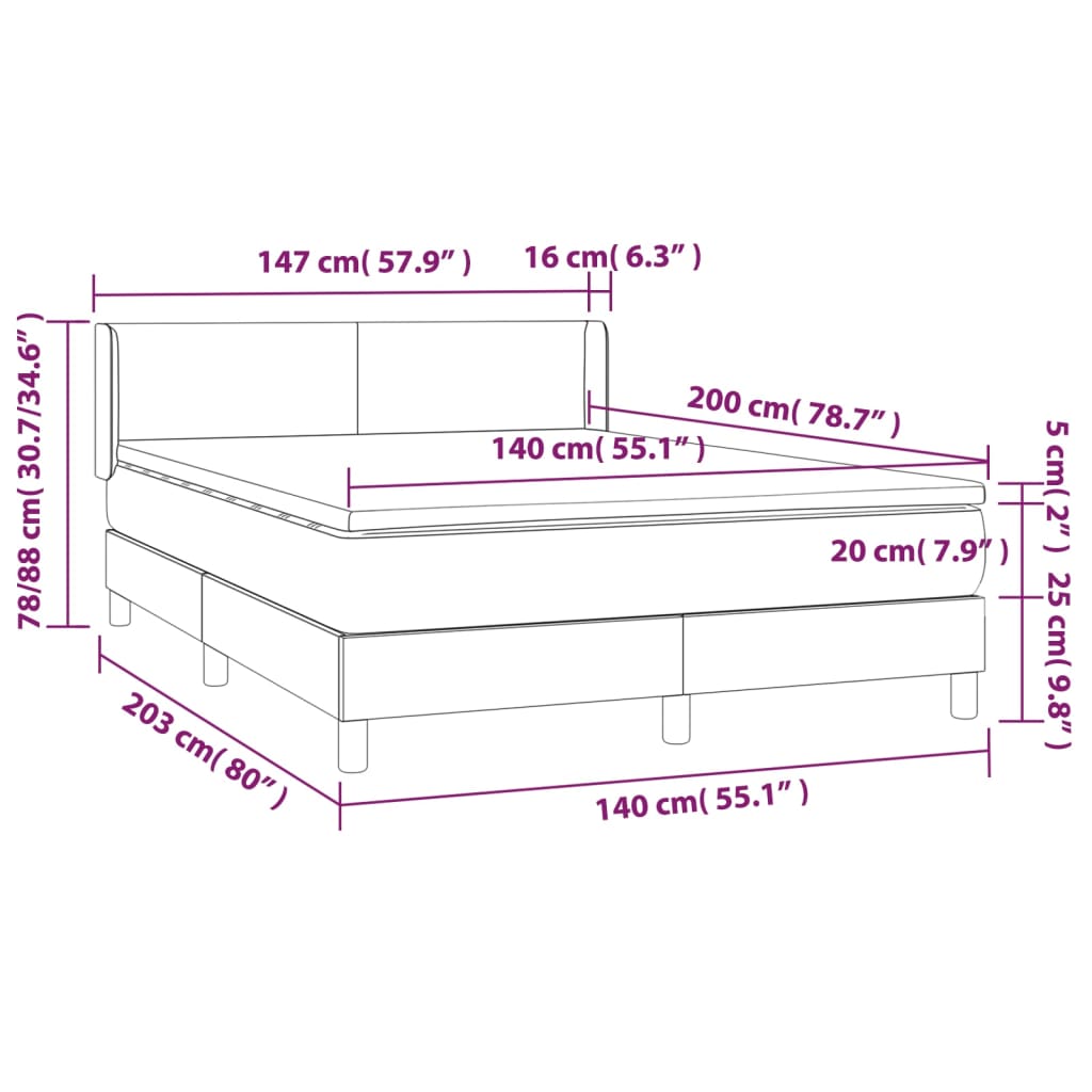 vidaXL Pat box spring cu saltea, cappuccino, 140x200cm piele ecologică