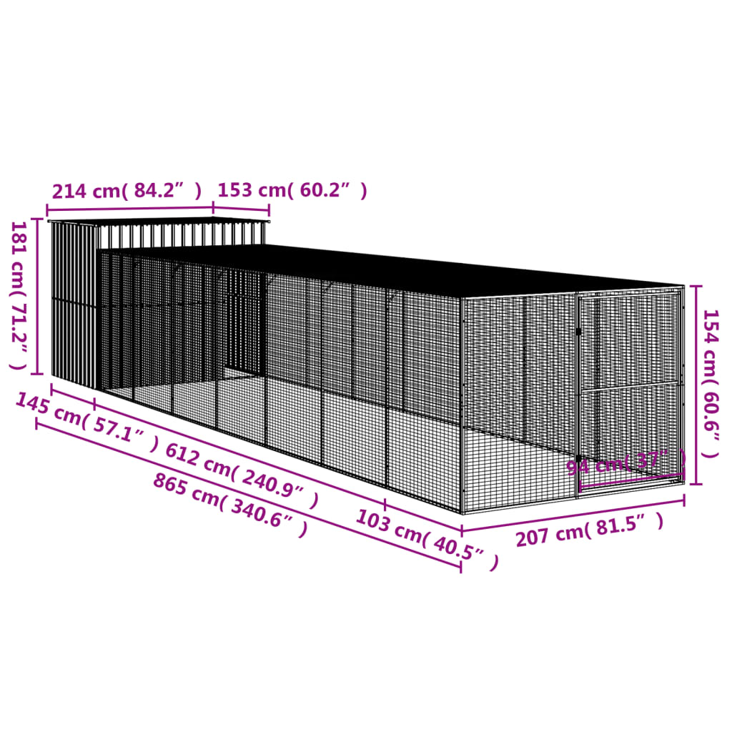 vidaXL Cușcă de câine & țarc gri deschis 214x865x181cm oțel galvanizat