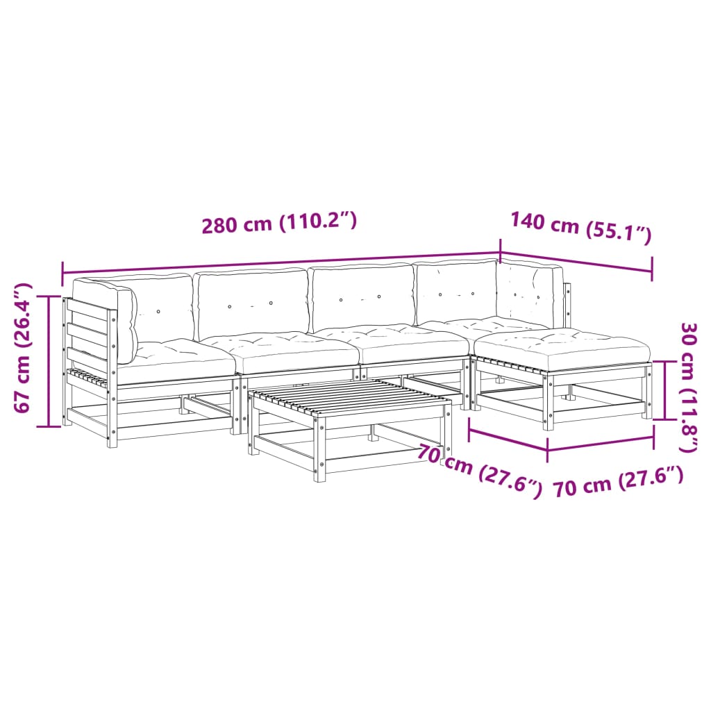 vidaXL Set mobilier de grădină cu perne, 6 piese, lemn masiv de pin