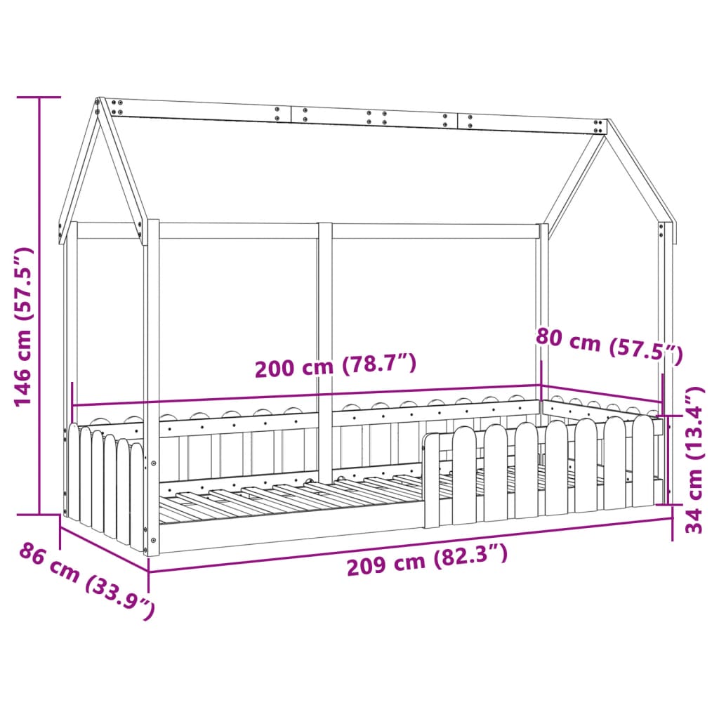 vidaXL Cadru pat tip casă pentru copii alb 80x200 cm lemn masiv de pin