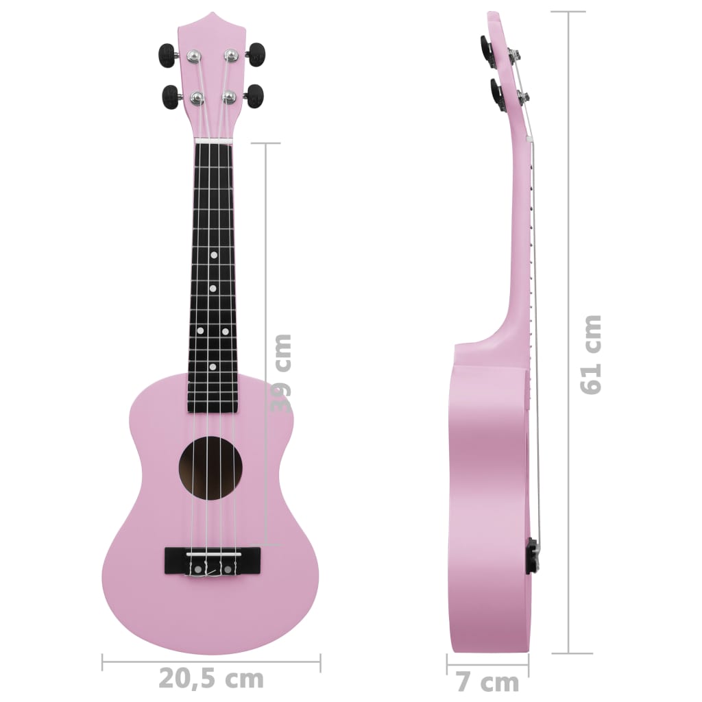 vidaXL Set ukulele Soprano pentru copii, cu husă, roz, 23"