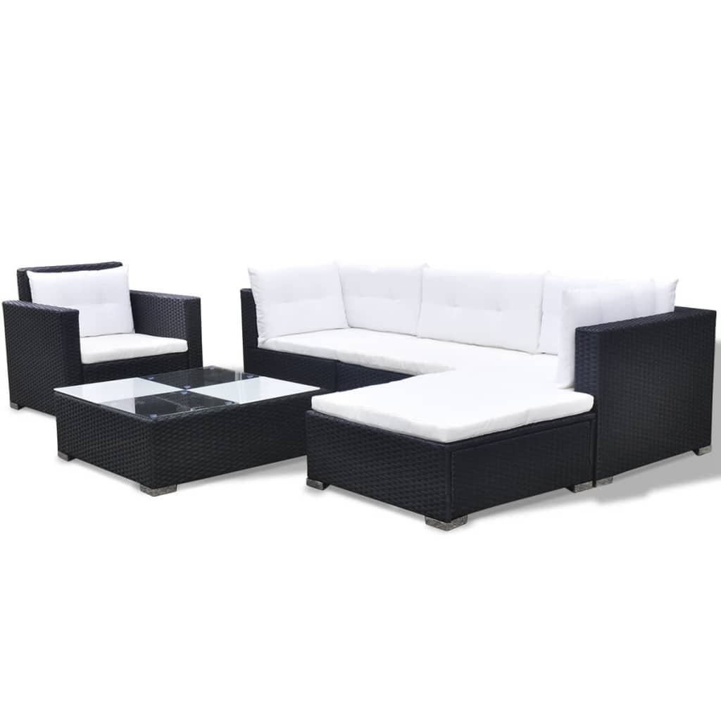 vidaXL Set mobilier de grădină cu perne, 6 piese, negru, poliratan